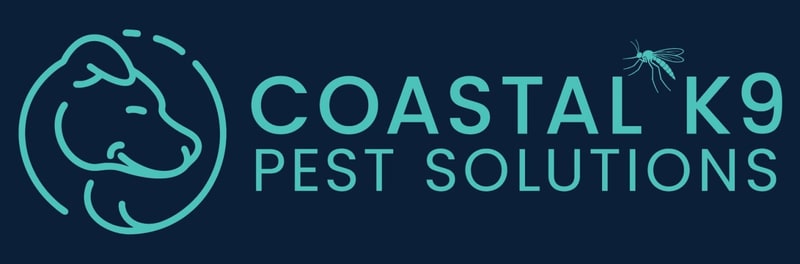 Coastal K9 Pest Solutions — a dog's head drawn in outline inside a circle, beside the company name and a mosquito